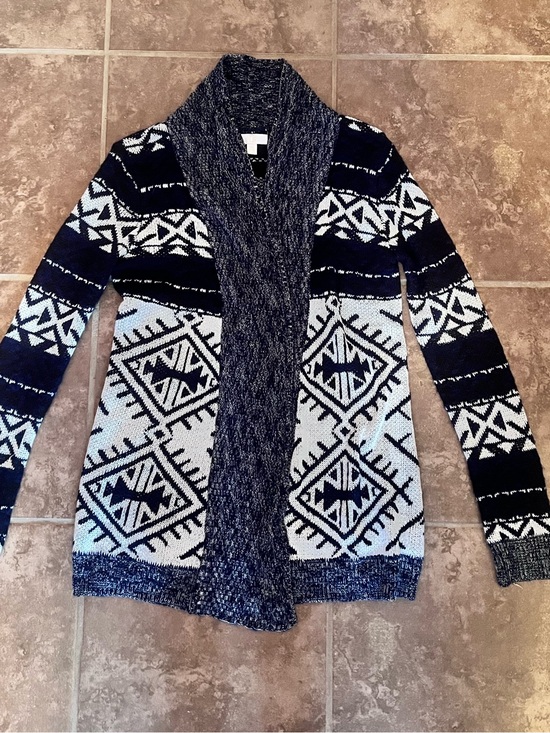 C Sweaters - C Open-Front Aztec Cardigan Sweater - Black & White